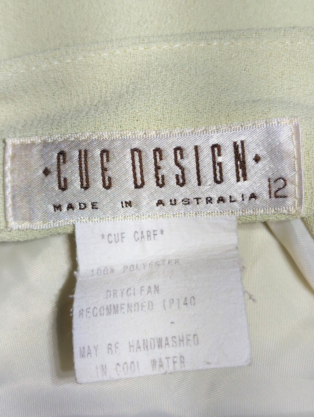 1980s Cue Design Australia Sz 6 /8 Short Sleeve Skirt Set Sage Tinted Cream - Picture 8 of 8